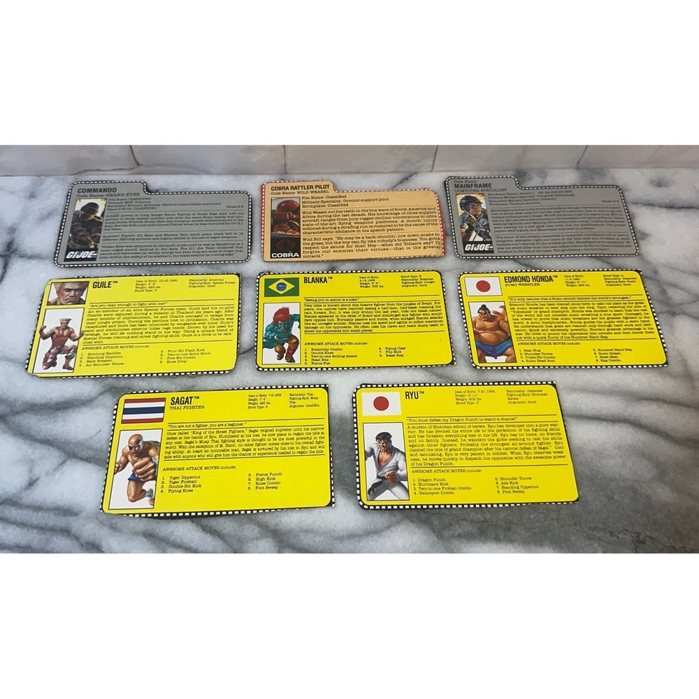 Vintage G.I. Joe & Street Fighter II File Cards Lot Snake Eyes Ryu Sagat 8pc